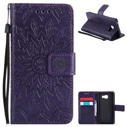 Embossing Sunflower Leather Wallet Case for Samsung Galaxy A3 2016 A310 - Purple