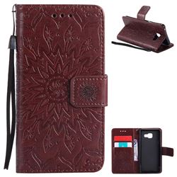 Embossing Sunflower Leather Wallet Case for Samsung Galaxy A3 2016 A310 - Brown