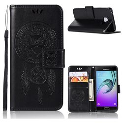 Intricate Embossing Owl Campanula Leather Wallet Case for Samsung Galaxy A3 2016 A310 - Black