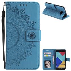 Intricate Embossing Datura Leather Wallet Case for Samsung Galaxy A3 2016 A310 - Blue