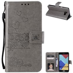 Embossing Owl Couple Flower Leather Wallet Case for Samsung Galaxy A3 2016 A310 - Gray