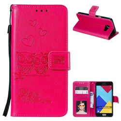 Embossing Owl Couple Flower Leather Wallet Case for Samsung Galaxy A3 2016 A310 - Red