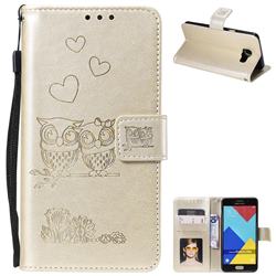 Embossing Owl Couple Flower Leather Wallet Case for Samsung Galaxy A3 2016 A310 - Golden