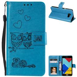 Embossing Owl Couple Flower Leather Wallet Case for Samsung Galaxy A3 2016 A310 - Blue