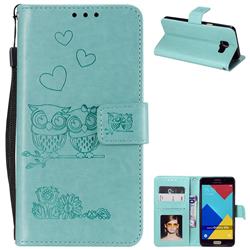 Embossing Owl Couple Flower Leather Wallet Case for Samsung Galaxy A3 2016 A310 - Green