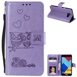 Embossing Owl Couple Flower Leather Wallet Case for Samsung Galaxy A3 2016 A310 - Purple