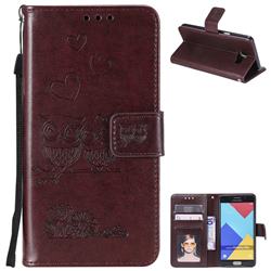 Embossing Owl Couple Flower Leather Wallet Case for Samsung Galaxy A3 2016 A310 - Brown