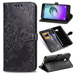 Embossing Imprint Mandala Flower Leather Wallet Case for Samsung Galaxy A3 2016 A310 - Black