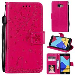Embossing Cherry Blossom Cat Leather Wallet Case for Samsung Galaxy A3 2016 A310 - Rose