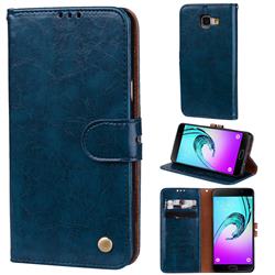 Luxury Retro Oil Wax PU Leather Wallet Phone Case for Samsung Galaxy A3 2016 A310 - Sapphire