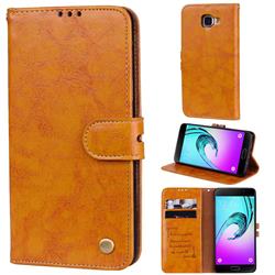 Luxury Retro Oil Wax PU Leather Wallet Phone Case for Samsung Galaxy A3 2016 A310 - Orange Yellow