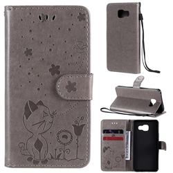 Embossing Bee and Cat Leather Wallet Case for Samsung Galaxy A3 2016 A310 - Gray