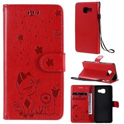 Embossing Bee and Cat Leather Wallet Case for Samsung Galaxy A3 2016 A310 - Red