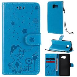 Embossing Bee and Cat Leather Wallet Case for Samsung Galaxy A3 2016 A310 - Blue