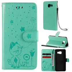 Embossing Bee and Cat Leather Wallet Case for Samsung Galaxy A3 2016 A310 - Green