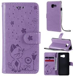 Embossing Bee and Cat Leather Wallet Case for Samsung Galaxy A3 2016 A310 - Purple