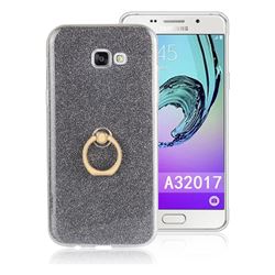 Luxury Soft TPU Glitter Back Ring Cover with 360 Rotate Finger Holder Buckle for Samsung Galaxy A3 2017 A320 - Black
