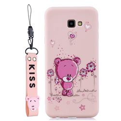 Pink Flower Bear Soft Kiss Candy Hand Strap Silicone Case for Samsung Galaxy A3 2017 A320