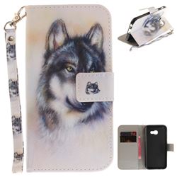 Snow Wolf Hand Strap Leather Wallet Case for Samsung Galaxy A3 2017 A320
