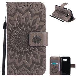 Embossing Sunflower Leather Wallet Case for Samsung Galaxy A3 2017 A320 - Gray
