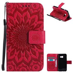 Embossing Sunflower Leather Wallet Case for Samsung Galaxy A3 2017 A320 - Red