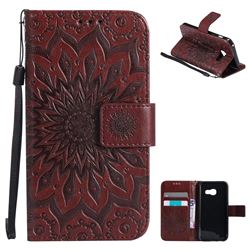 Embossing Sunflower Leather Wallet Case for Samsung Galaxy A3 2017 A320 - Brown