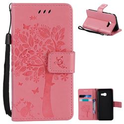 Embossing Butterfly Tree Leather Wallet Case for Samsung Galaxy A3 2017 A320 - Pink