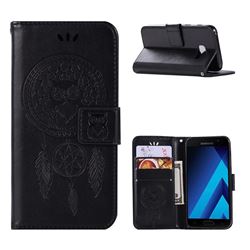 Intricate Embossing Owl Campanula Leather Wallet Case for Samsung Galaxy A3 2017 A320 - Black