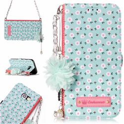 Daisy Endeavour Florid Pearl Flower Pendant Metal Strap PU Leather Wallet Case for Samsung Galaxy A3 2017 A320