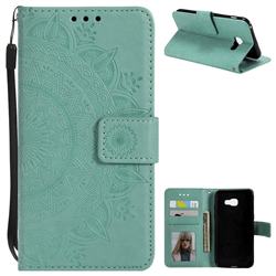 Intricate Embossing Datura Leather Wallet Case for Samsung Galaxy A3 2017 A320 - Mint Green