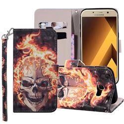 Flame Skull 3D Painted Leather Phone Wallet Case Cover for Samsung Galaxy A3 2017 A320