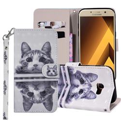 Mirror Cat 3D Painted Leather Phone Wallet Case Cover for Samsung Galaxy A3 2017 A320