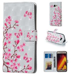 Butterfly Sakura Flower 3D Painted Leather Phone Wallet Case for Samsung Galaxy A3 2017 A320