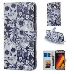 Skull Flower 3D Painted Leather Phone Wallet Case for Samsung Galaxy A3 2017 A320