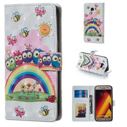 Rainbow Owl Family 3D Painted Leather Phone Wallet Case for Samsung Galaxy A3 2017 A320