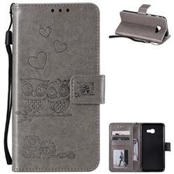Embossing Owl Couple Flower Leather Wallet Case for Samsung Galaxy A3 2017 A320 - Gray