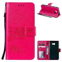 Embossing Owl Couple Flower Leather Wallet Case for Samsung Galaxy A3 2017 A320 - Red
