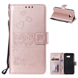 Embossing Owl Couple Flower Leather Wallet Case for Samsung Galaxy A3 2017 A320 - Rose Gold
