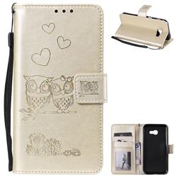 Embossing Owl Couple Flower Leather Wallet Case for Samsung Galaxy A3 2017 A320 - Golden