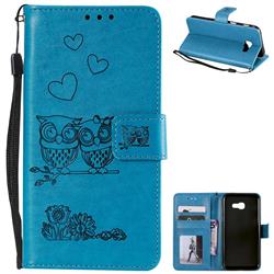 Embossing Owl Couple Flower Leather Wallet Case for Samsung Galaxy A3 2017 A320 - Blue