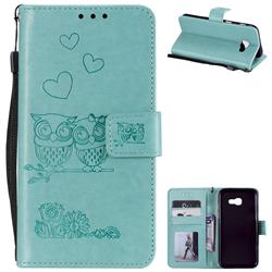 Embossing Owl Couple Flower Leather Wallet Case for Samsung Galaxy A3 2017 A320 - Green