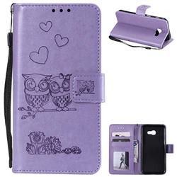Embossing Owl Couple Flower Leather Wallet Case for Samsung Galaxy A3 2017 A320 - Purple