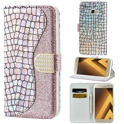 Glitter Diamond Buckle Laser Stitching Leather Wallet Phone Case for Samsung Galaxy A3 2017 A320 - Pink