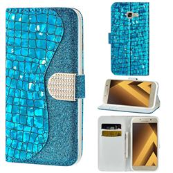 Glitter Diamond Buckle Laser Stitching Leather Wallet Phone Case for Samsung Galaxy A3 2017 A320 - Blue