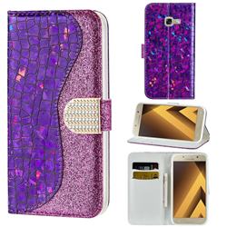 Glitter Diamond Buckle Laser Stitching Leather Wallet Phone Case for Samsung Galaxy A3 2017 A320 - Purple