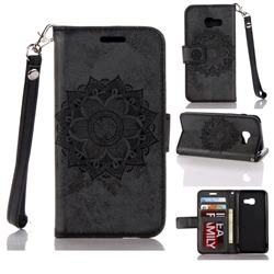Embossing Retro Matte Mandala Flower Leather Wallet Case for Samsung Galaxy A3 2017 A320 - Black
