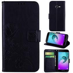 Embossing Rose Flower Leather Wallet Case for Samsung Galaxy A3 2017 A320 - Black