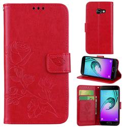 Embossing Rose Flower Leather Wallet Case for Samsung Galaxy A3 2017 A320 - Red