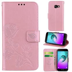 Embossing Rose Flower Leather Wallet Case for Samsung Galaxy A3 2017 A320 - Rose Gold