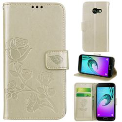 Embossing Rose Flower Leather Wallet Case for Samsung Galaxy A3 2017 A320 - Golden